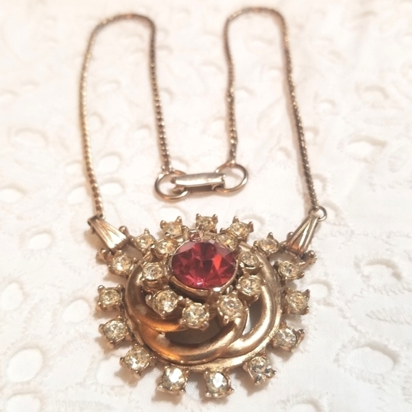 MCLELLAND BARCLAY Rare 1940s Rhinestone Necklace Brooch Combo - Picture 2 of 7